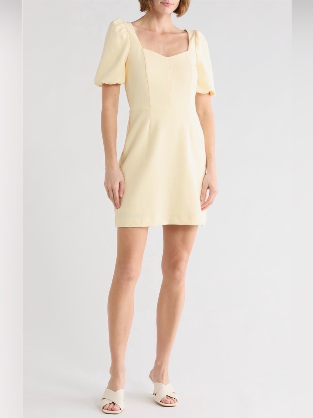 French Connection Butter Yellow Puff-Sleeve Mini Dress